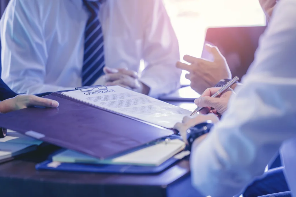 Business lawyer discussing a contract breach.