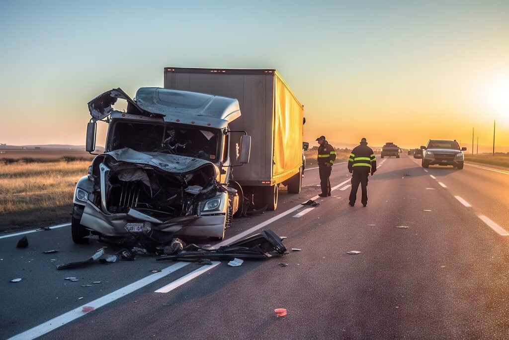 Firefighters at a truck accident.